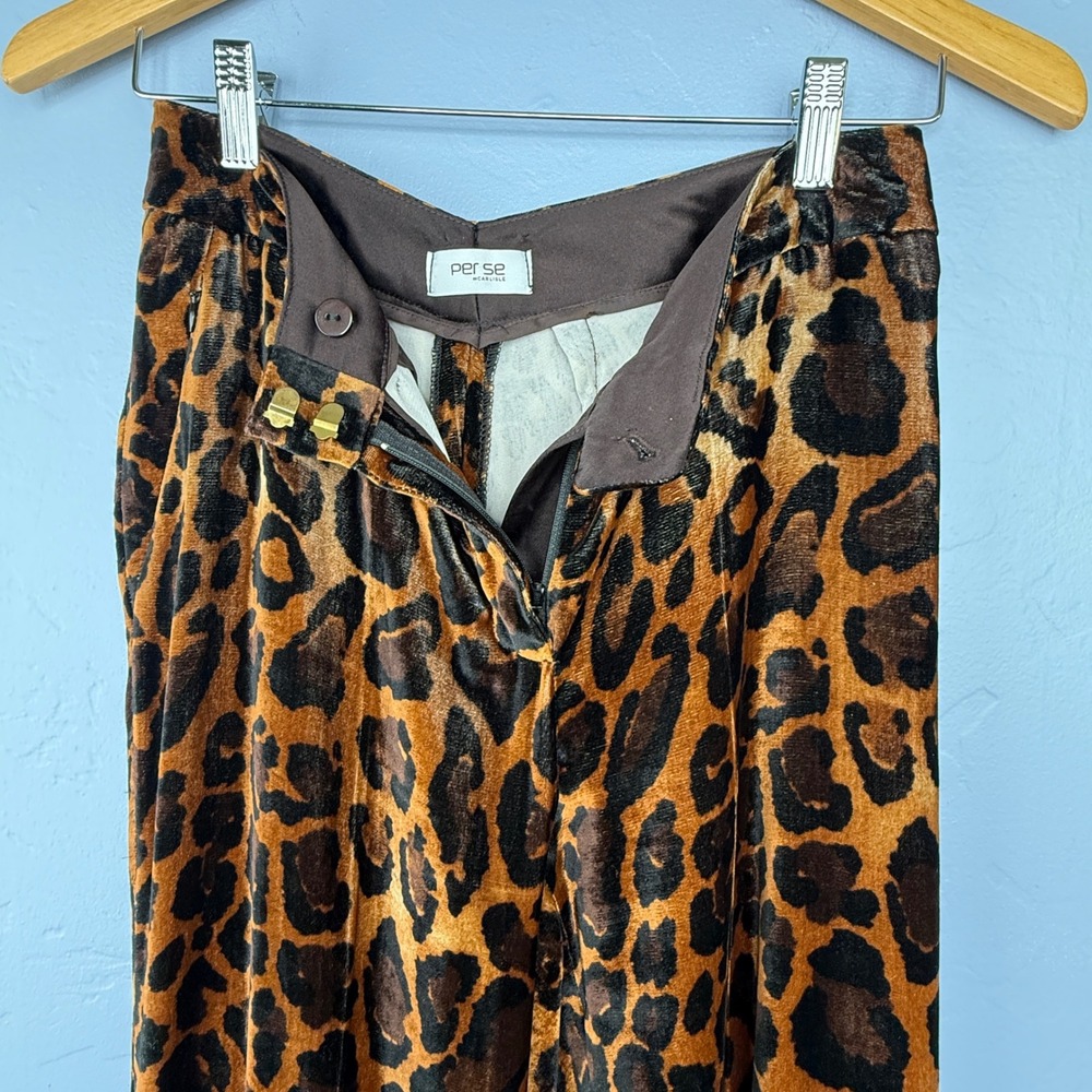 Per Se by Carlisle Leopard Print Velvet Wide Leg Pants Brown Tan Animal Print - Picture 6 of 11